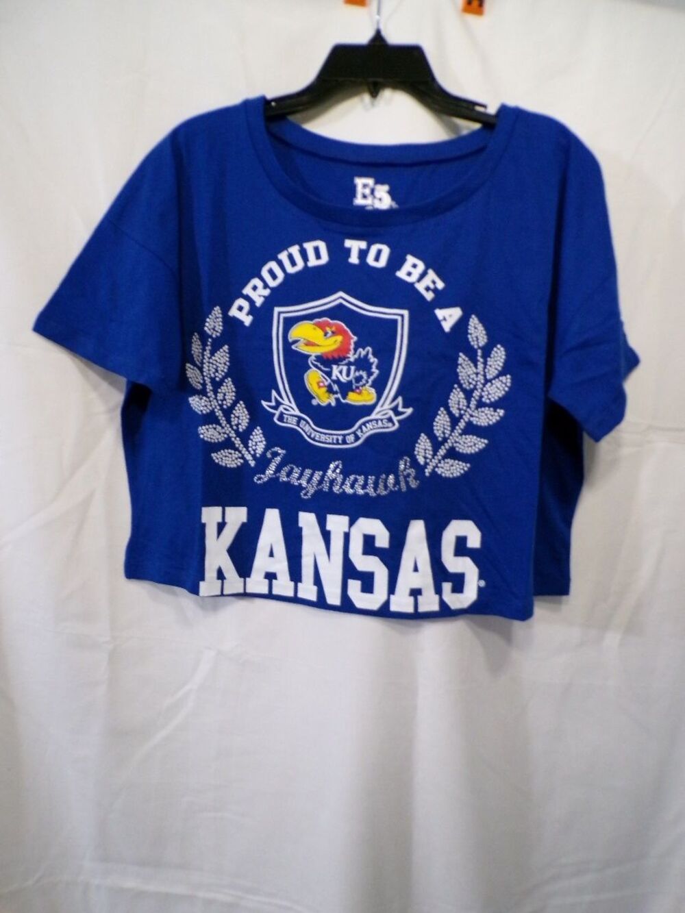 E5 College Classics Kansas Jayhawks Women's Cropped T-Shirt M Blue